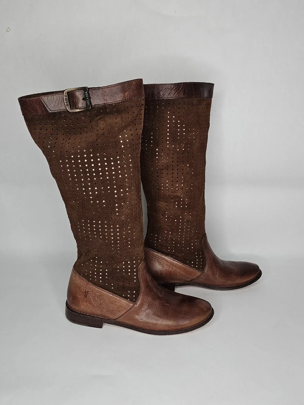 Frye Leather Suede Sloutch Perforated Brown Riding Boots 9